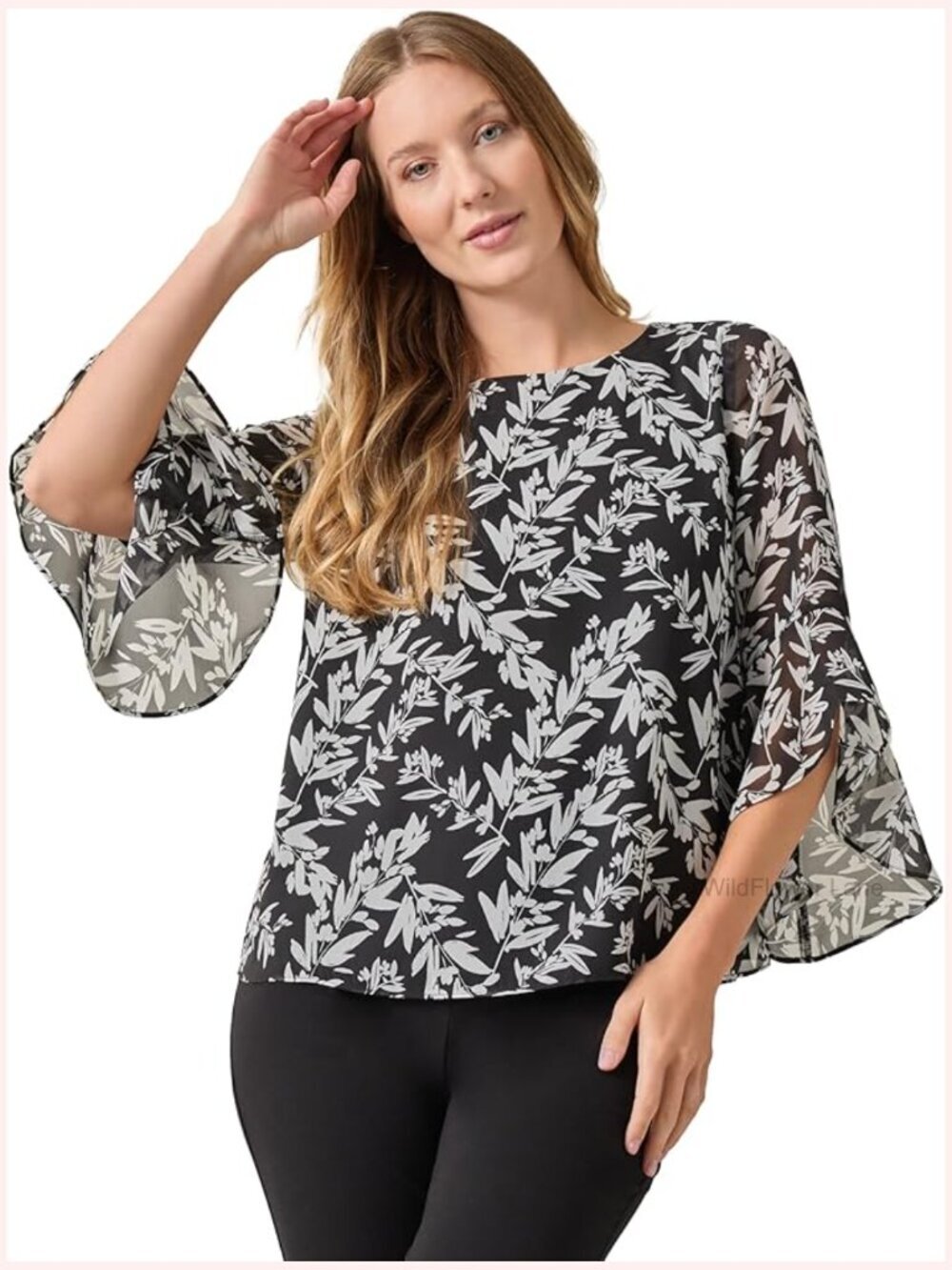 Ruffle Sleeve Blouse Classic Fit Floral Pullover Tunic